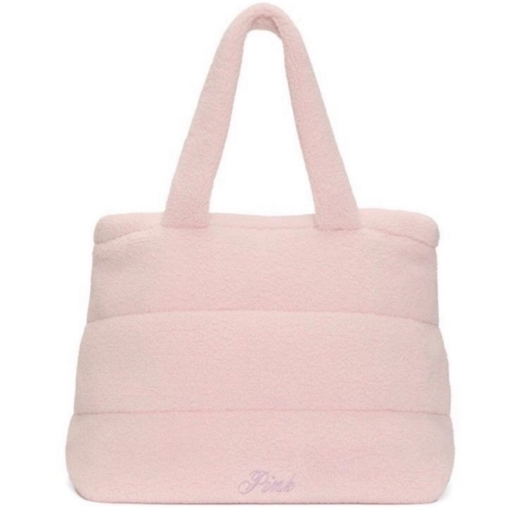 Pink VS Pink Plush Tote Bag - Soft Quilted Carryall